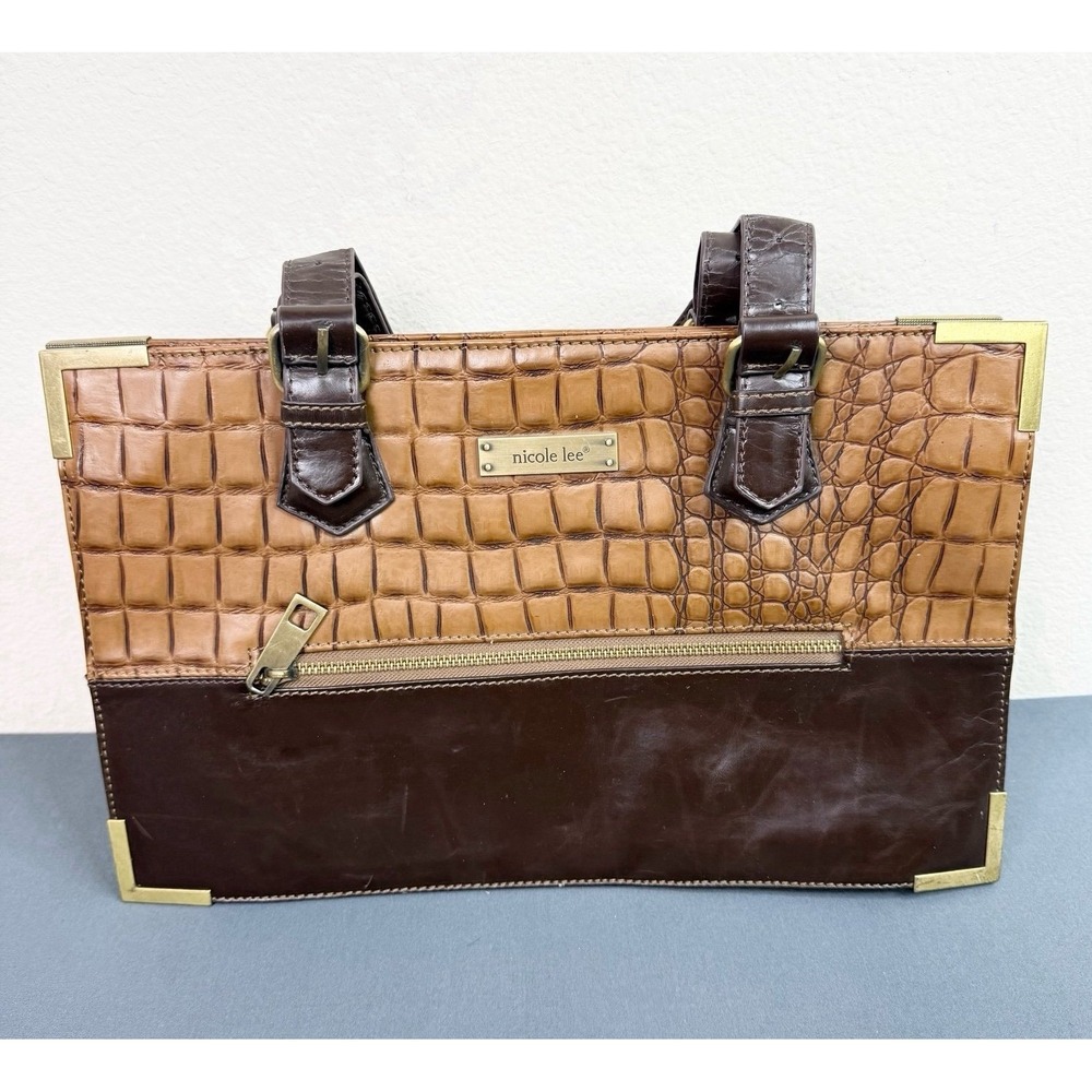 Nicole Lee Two Tone Brown Crocodile Embossed Tote Bag 14x9